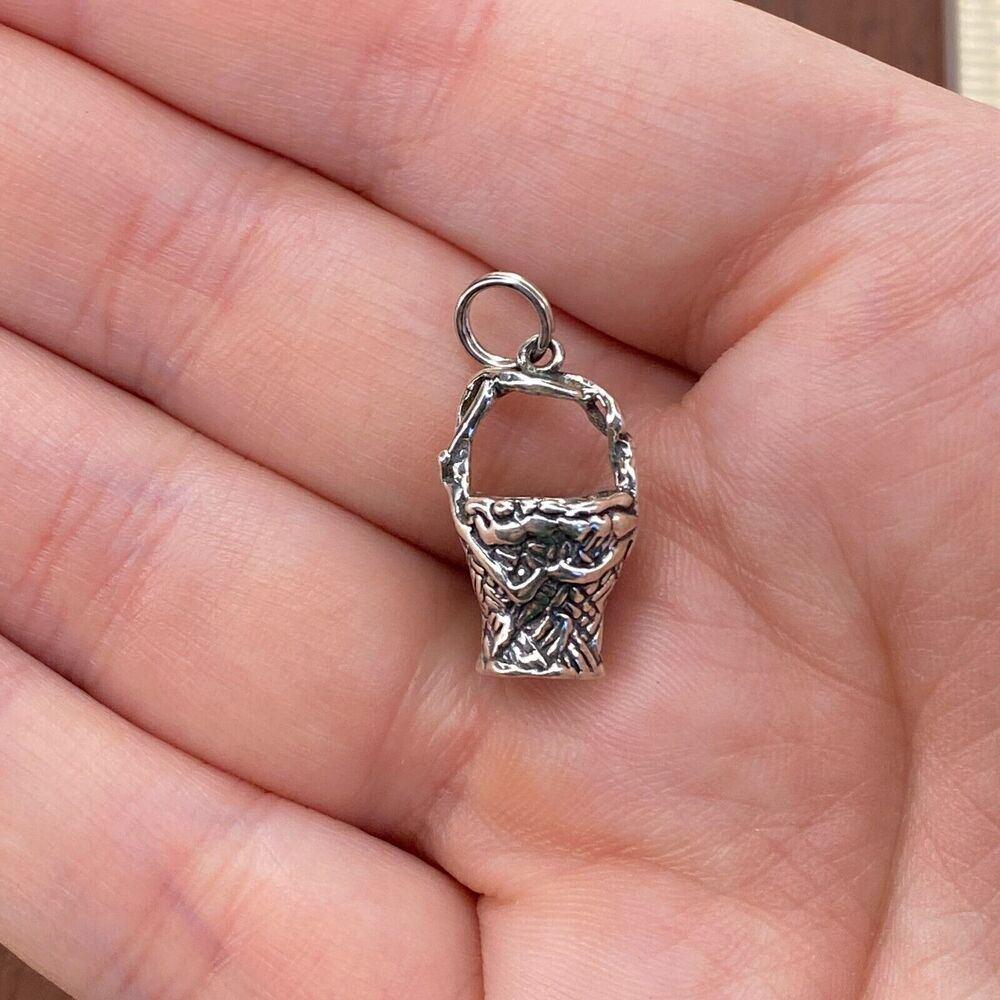 Vintage 925 Sterling Silver REO Wicker Nantucket Tall Easter Egg Basket Charm
